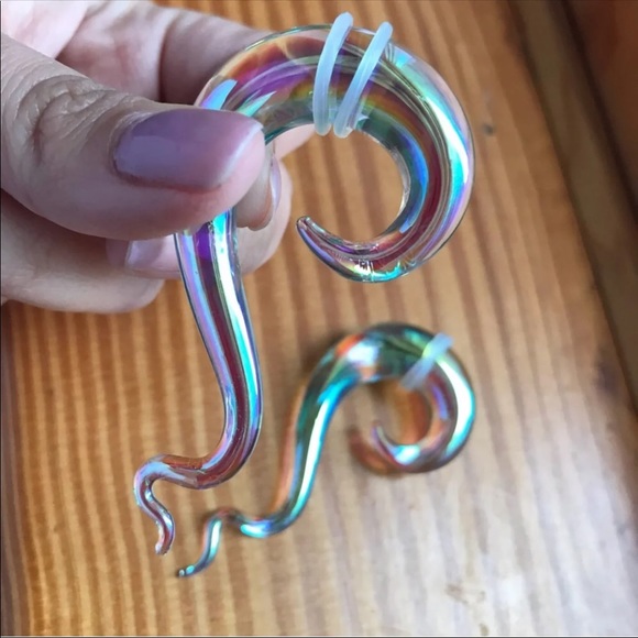 Rainbow Translucent Glass Plugs 1/2 Inch - Picture 2 of 4